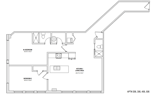 a floor plan of a bedroom apartment at The 22 Apartments, Missouri